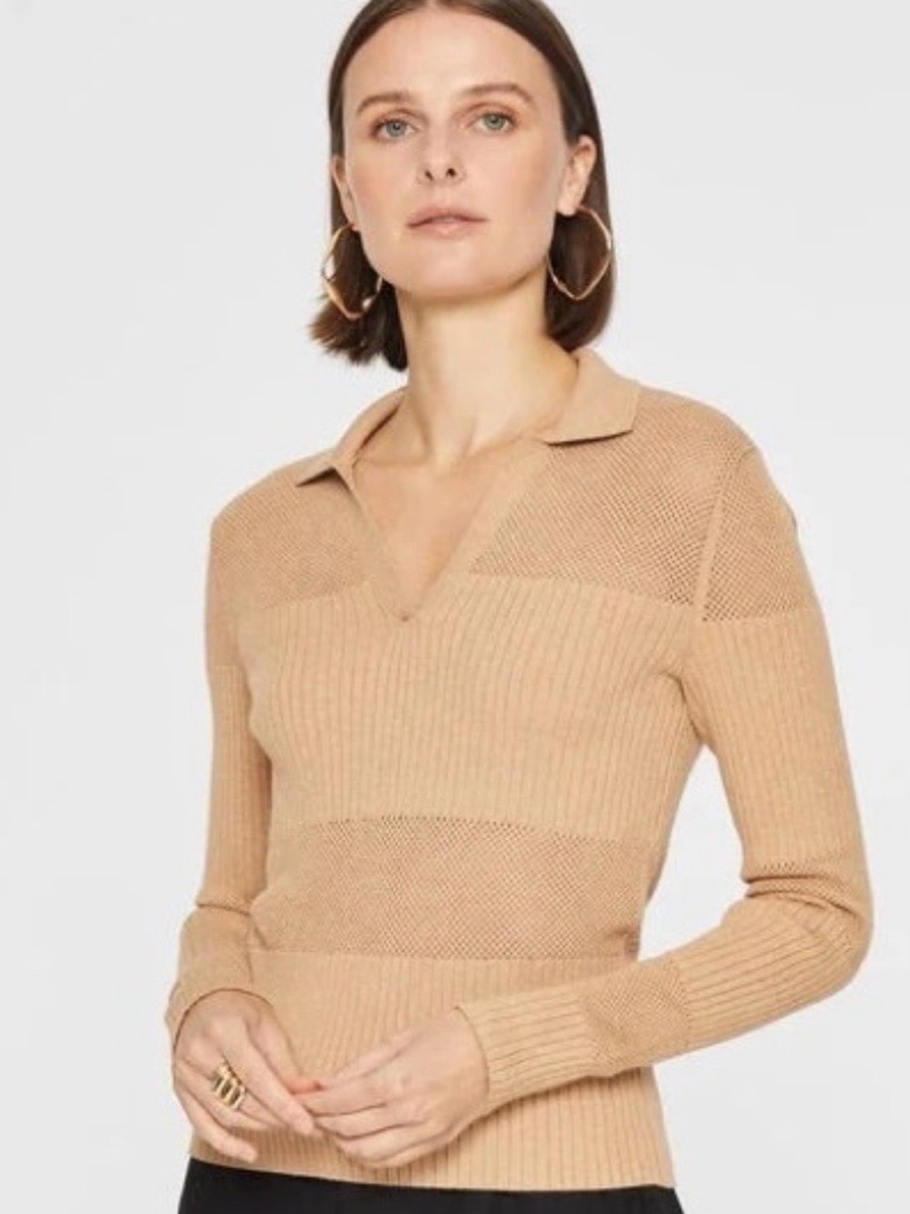 Club Monaco Ribbed Polo Sweater in Camel